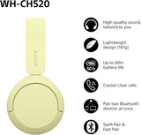 Sony WH-CH520 Over Ear Wireless Bluetooth Headphones Yellow - WHCH520Y.CE7