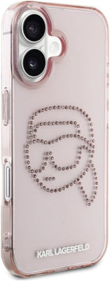 Karl Lagerfeld IML Rhinestones Karl Head Case for iPhone 16 6.1" Pink- KLHCP16SHKHDCELP