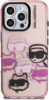 Karl Lagerfeld IML Multi Karl & Choupette Head Pattern Case for iPhone 16 Pro Max 6.9" Pink - KLHCP16XHMCHKCP