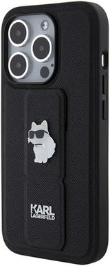 Karl Lagerfeld Choupette Pins with Grip Stand Saffiano for iphone 15 Pro 6.1" Black - KLHCP15LGSACHPK