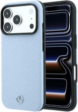 Mercedes Leather Semi Wrap Wood Effect Case with MagSafe for iPhone 17/18 Pro Max 6.9" Blue - MEHMP18X25PFWWPB