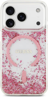 Guess Resin Bottom Glitter Case with MagSafe for iPhone 17/18 Pro 6.3" Clear Pink - GUHMP18LRGRGEP