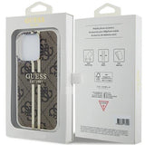 Guess IMG 4G Gold Stripe Hard Case for iphone 15 Pro Max 6.7" Brown - GUHCP15XH4PSEGW