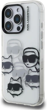 Karl Lagerfeld IML Multi Karl & Choupette Head Pattern Case for iPhone 16 Pro 6.3" Clear - KLHCP16LHMCHKCT