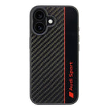 Audi Carbon Fiber Sports Red Stripe Hardcase with MagSafe for iPhone 16 6.1" Black - AUS-TPUPCIP-16-R8/D1-BK