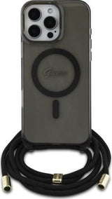 Guess Crossbody Cord Script Case with MagSafe for iPhone 16 Pro 6.3" Black - GUHMP16LHCTSGNSK