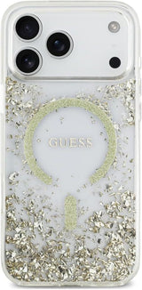 Guess Resin Bottom Glitter Case with MagSafe for iPhone 17/18 Pro Max 6.9" Clear Gold - GUHMP18XRGRGED