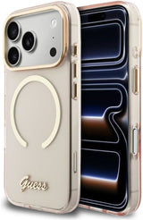 Guess IML Script Metal Logo Case with MagSafe for iPhone 17 Pro Max 6.9" Pink - GUHMP17X5HTCSMSP