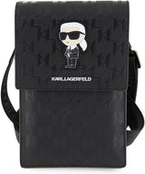 Karl Lagerfeld Saffiano Ikonik Monogram Universal Phone Pouch with Strap Black - KLWBSAKHPKK