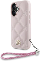 Karl Lagerfeld Quilted Initial Logo with Chain Strap Case for iPhone 16 6.1" Pink - KLHCP16SPSQSKLSMSP