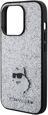 Karl Lagerfeld Fixed Glitter Choupette Logo Metal Pin Hard Case for iphone 15 Pro 6.1" Silver - KLHCP15LGCNPSG
