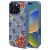 Guess 4G Flower Printed Hardcase with MagSafe for iPhone 16 Pro 6.3" Blue - GUHMP16LP4ROPEMCB