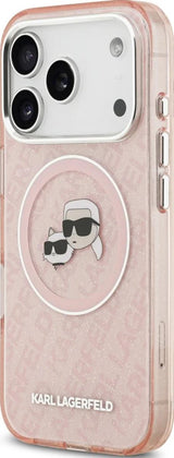 Karl Lagerfeld IML Glitter Karl & Choupette Heads Logo Case with MagSafe for iPhone 17 Pro Max 6.9" Pink - KLHMP17XHMKBKCHOP