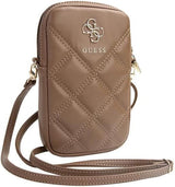 Guess 4G Zip Quilted Universal Phone Pouch with Strap Brown - GUWBZPSQSSGW