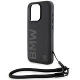BMW Signature Leather Wordmark Cord Hard Case for iphone 15 Pro 6.1" Black - BMHCP15L23RMRLK