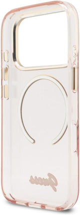 Guess IML Script Metal Logo Case with MagSafe for iPhone 17 Pro Max 6.9" Pink - GUHMP17X5HTCSMSP