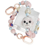 Nimmy Big Eye Cute Pet Bischon Fraise Dog Mobile Phone Chain Bag Charm Ceramic Bracelet Pink - N-XDY-SL-02