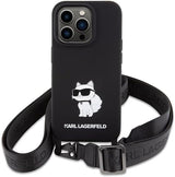 Karl Lagerfeld Choupette Crossbody Silicone Case for iPhone 15 Pro Max 6.7" Black - KLHCP15XCBSCNK
