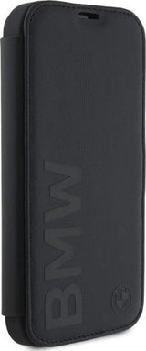 BMW Signature Leather Wordmark Bookcase for iPhone 16 Pro 6.3" Black - BMBKP16L23RMRLK