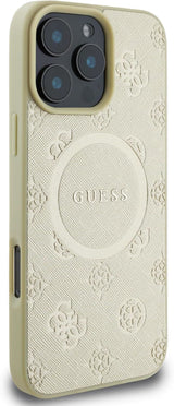 Guess Leather Saffiano Peony Classic Logo Hardcase with MagSafe for iphone 16 Pro Max 6.9" Gold - GUHMP16XPSAPSMED