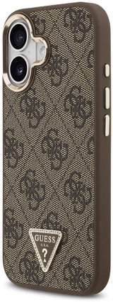 Guess PU Leather 4G Triangle Logo Gold Frame Case with MagSafe for iPhone 17 6.3" Brown - GUHMP17SP4GTDGMW