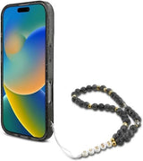 Guess IML Glitter With Pearl Strap MagSafe Case for iPhone 16 Pro Max 6.9" Black - GUHMP16XHGCRELSK