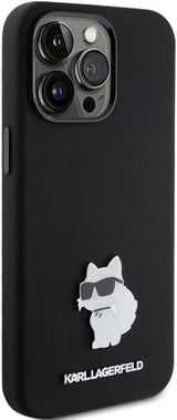 Karl Lagerfeld Choupette Metal Pin Silicone Cover for iphone 15 Pro 6.1" Black - KLHCP15LSMHCNPK