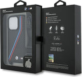 BMW M Series Carbon Tricolor Lines & Strap Case for iPhone 16 Pro 6.3" Black - BMHCP16L23PSVTK