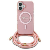 Guess Crossbody Cord Script Case with MagSafe iPhone 16 6.1" Pink - GUHMP16SHCTSGNSP