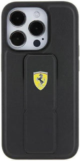 Ferrari Hard Case Grip Stand with Metal Logo for iphone 15 Pro 6.1" Black - FEHCP15XGSPSIK