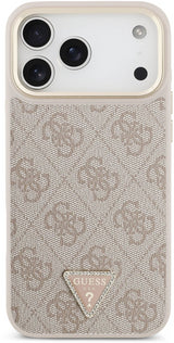 Guess PU Leather 4G Triangle Logo Gold Frame Case with MagSafe for iPhone 17 Pro Max 6.9" Pink - GUHMP17XP4GTDGMP