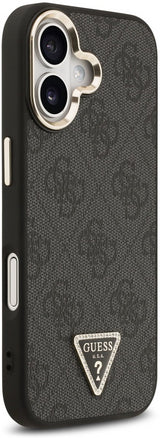 Guess PU Leather 4G Triangle Logo Gold Frame Case with MagSafe for iPhone 17 6.3" Black - GUHMP17SP4GTDGMK