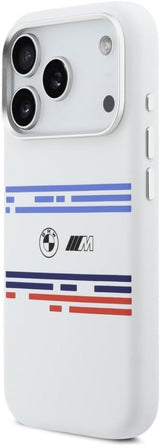 BMW M Series Silicone Horizontal Line Case with MagSafe for iPhone 17 Pro 6.3" White - BMHMP17L25SHOTSH