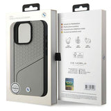 BMW Sign Leather Textured and Line Case with MagSafe for iPhone 16 Pro 6.3" Grey - BMHMP16L23RDCLG