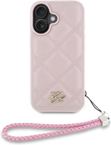 Karl Lagerfeld Quilted Initial Logo with Chain Strap Case for iPhone 16 6.1" Pink - KLHCP16SPSQSKLSMSP