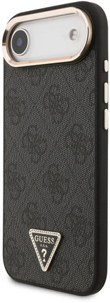 Guess PU Leather 4G Triangle Logo Gold Frame Case with MagSafe for iPhone 17 Air 6.5" Black - GUHMP17MP4GTDGMK