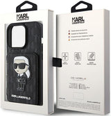 Karl Lagerfeld Saffiano Cardslot with Stand Monogram Ikonik Patch Case for iphone 15 Pro 6.1" Black - KLHCP15LSAKKNSCK