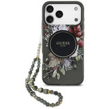 Guess IML Flowers Pearl Strap MagSafe Case for iPhone 17 Pro Max 6.9" Black - GUHMP17XHFWBRCESK