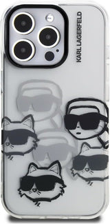 Karl Lagerfeld IML Multi Karl & Choupette Head Pattern Case for iPhone 16 Pro 6.3" Clear - KLHCP16LHMCHKCT