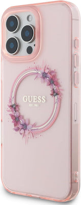 Guess IML Flowers Wreath Case with MagSafe for iPhone 16 Pro Max 6.9" Pink - GUHMP16XHFWFCP