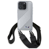 BMW M Series Carbon Stripe & Strap Case for iPhone 16 Pro Max 6.9" Grey - BMHCP16X23PSCCG