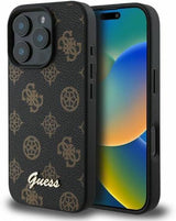 Guess Leather Peony Script Case with MagSafe for iphone 16 Pro 6.3" Black - GUHMP16LPGPYSK