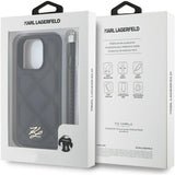 Karl Lagerfeld Quilted Initial Logo with Chain Strap Case for iPhone 16 Pro Max 6.9" Black - KLHCP16XPSQSKLSMSK