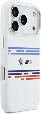 BMW M Series Silicone Horizontal Line Case with MagSafe for iPhone 17 Pro 6.3" White - BMHMP17L25SHOTSH