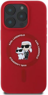 Karl Lagerfeld Silicone Karl and Choupette Ring Case with MagSafe for iPhone 16 Pro Max 6.9" Red - KLHMP16XSCMKCRHR