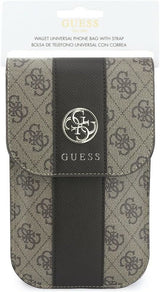 Guess 4G Round Classic Logo Stripes Universal Phone Pouch with Strap Brown - GUWB6PG4S4RW
