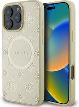 Guess Leather Saffiano Peony Classic Logo Hardcase with MagSafe for iphone 16 Pro Max 6.9" Gold - GUHMP16XPSAPSMED