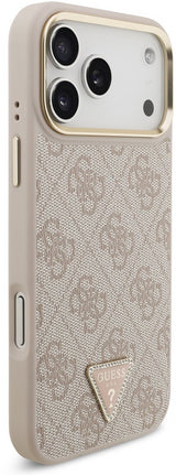 Guess PU Leather 4G Triangle Logo Gold Frame Case with MagSafe for iPhone 17 Pro Max 6.9" Pink - GUHMP17XP4GTDGMP