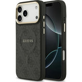 Guess PU Leather 4G Gold Frame Case with MagSafe for iPhone 17 Pro Max 6.9" Black -GUHMP17XP4MSEGCK