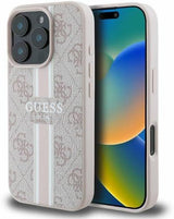 Guess Leather 4G Printed Stripes Hardcase with MagSafe for iphone 16 Pro Max 6.9" Pink - GUHMP16XP4RPSP
